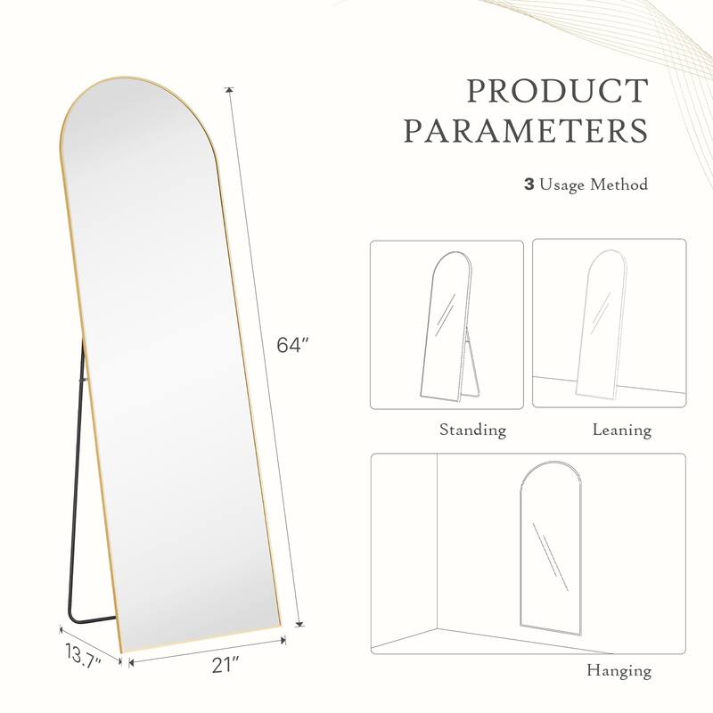 Elegant Arched Full-Length Mirror - Shatterproof Glass with Adjustable Stand, Wall Mount or Lean Design