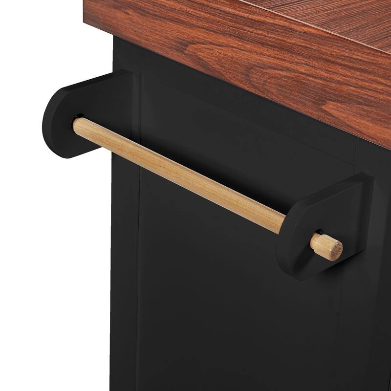 53" Large Kitchen Island with 3.5" Thick Desktop, Spice and Towel Racks, Kitchen Island with Storage on 5 Wheels, 2 Drawers