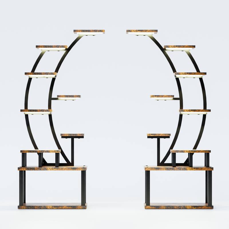 (2PCS)Plant Stand with Grow Lights, 9 Tiered Metal Plant Shelf, 63" Tall Plant Stand, Large Plant Rack Display Shelves