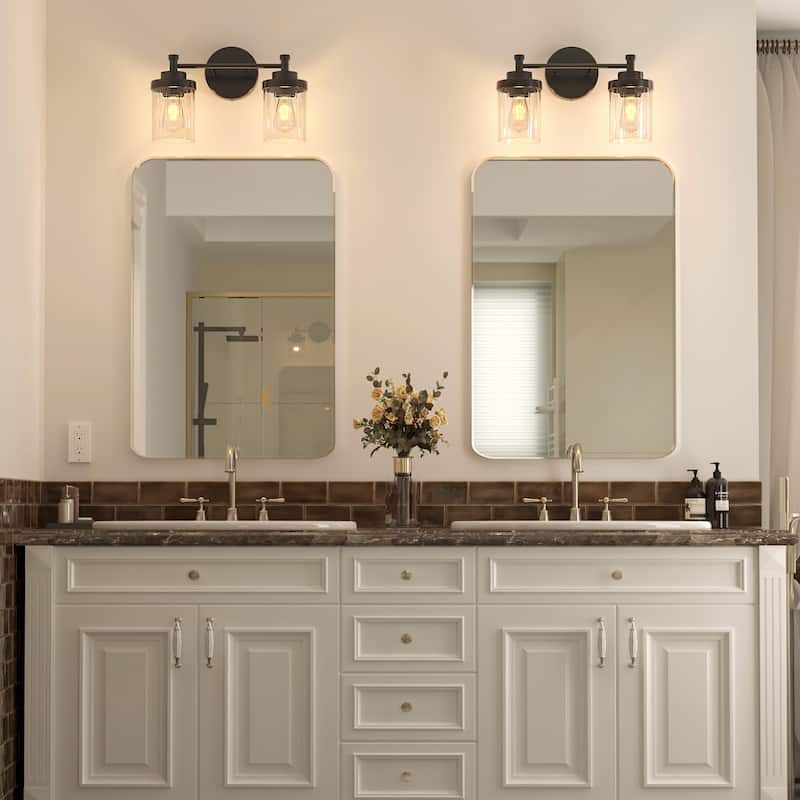 Modern Dimmable Vanity Light with Clear Ribbed Glass Shades E26 Sockets