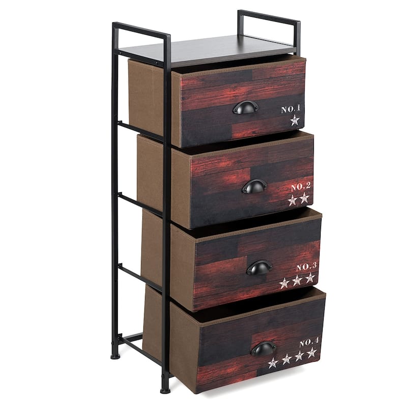 Costway 4 Drawer Fabric Dresser Storage Tower Nightstand Sturdy Steel
