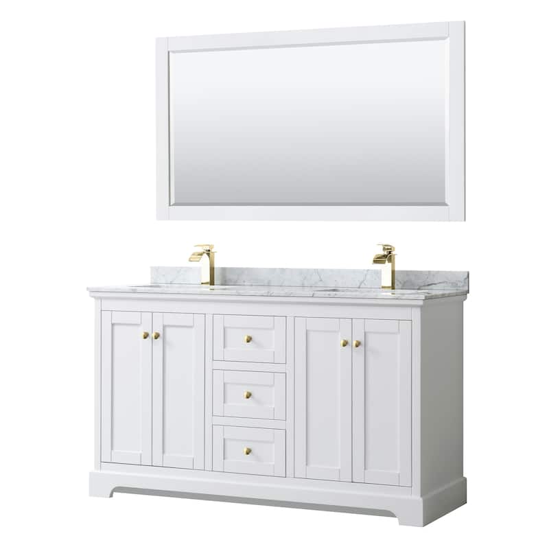 Avery 60-inch Double Vanity, Marble Top, Square Sinks, 58-inch Mirror