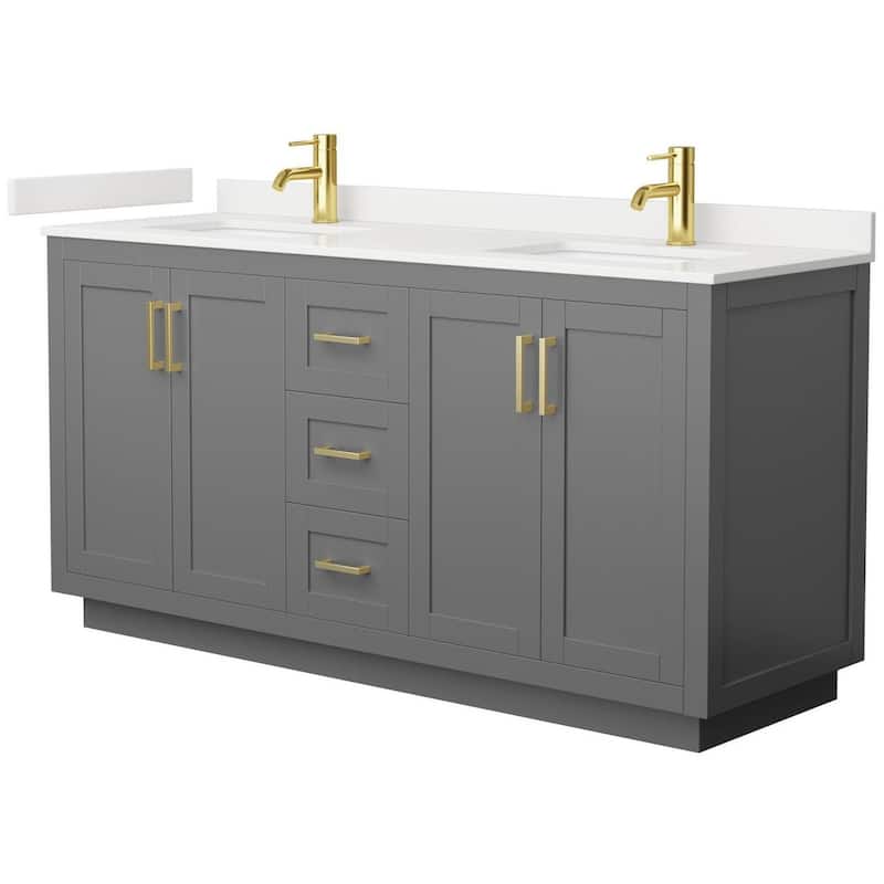 Wyndham Collection WCF292966D-QTZ-UNSMXX Miranda 66" Free Standing - Dark Gray / White Quartz Top / Brushed Gold