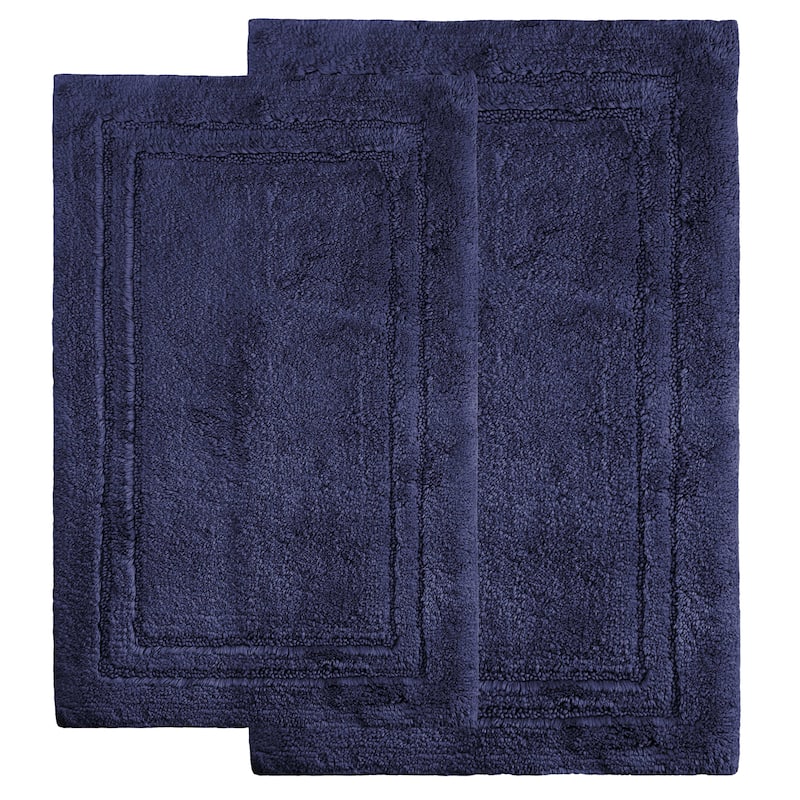 Superior Cotton Solid Non-slip Backing 2-Piece Bath Rug Set - Navy blue