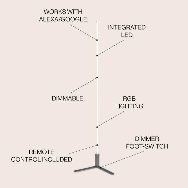Malthe 60.5" Modern Contemporary Aluminum/Iron Integrated LED Post Floor Lamp, by JONATHAN Y