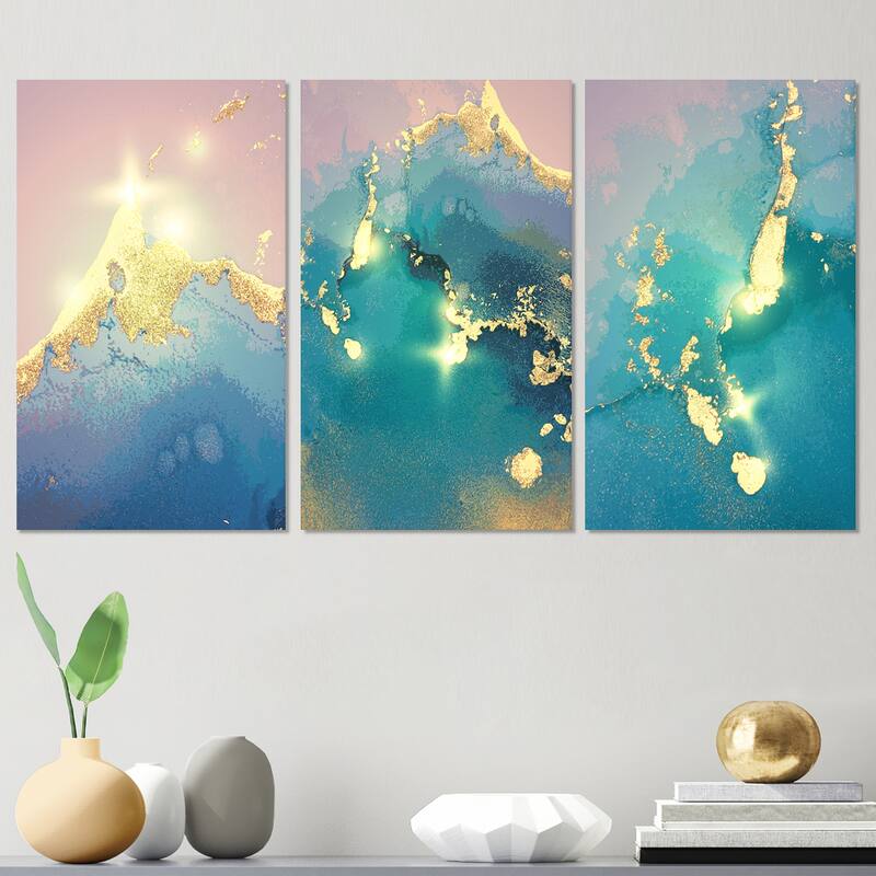 Designart 'Ocean Marble Liquid Art I' Glam Art Set of 3 Pieces - 36 in. wide x 20 in. high - 3 Panels