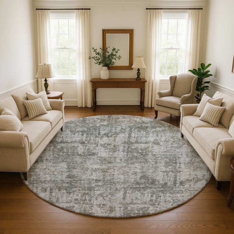Premium Washable Super Soft Abstract Solid Mayfield Rug - Pewter - 8' x 8'
