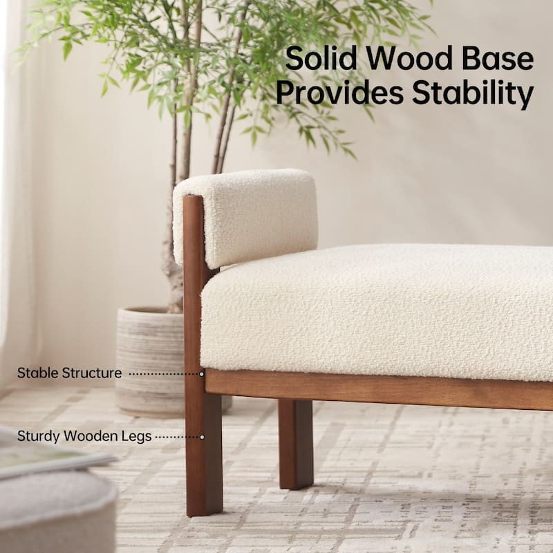 Arm Fabric bench with Solid Wood Legs
