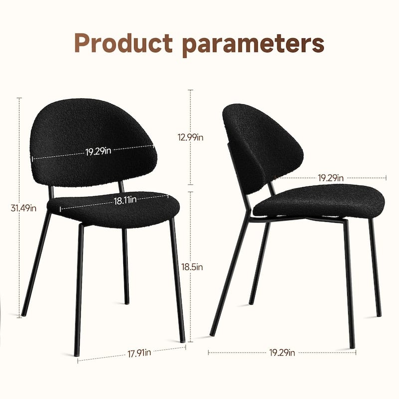 Set of 4 Mid-Century Modern Upholstered Boucle Dining Chairs with Curved Backrest