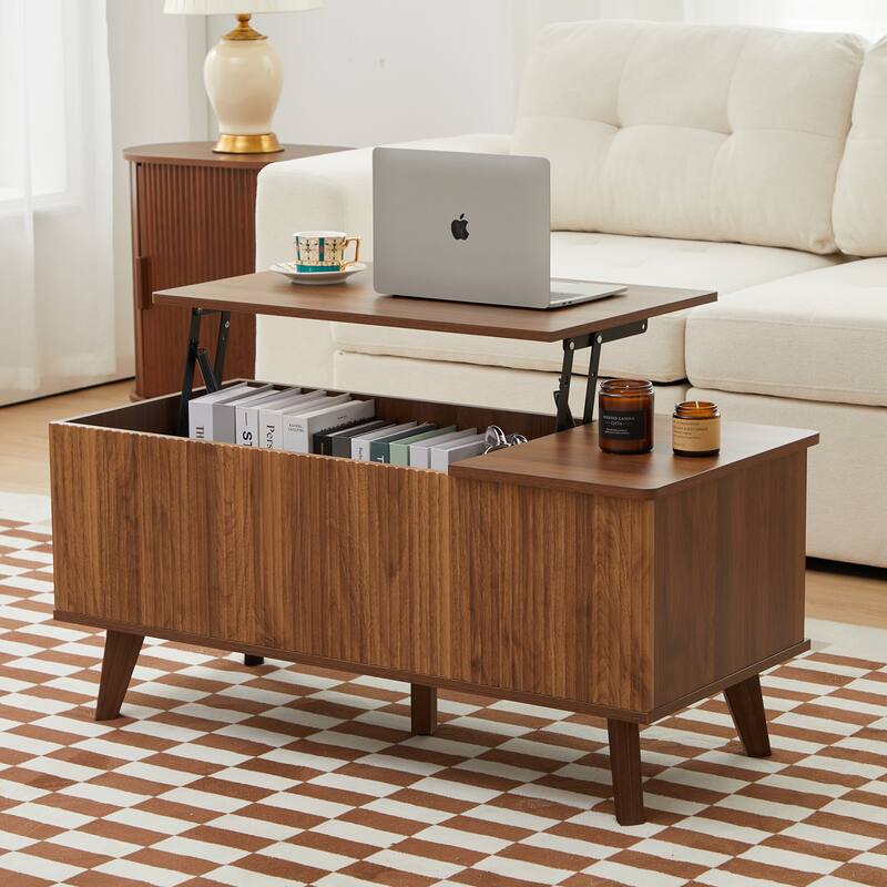 39.37 in. Wood Rectangular Lift-top Coffee Table Open Shelf