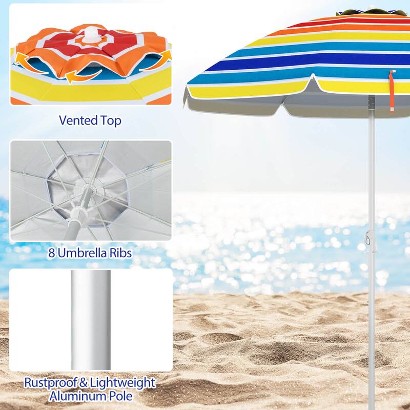 Costway 6.5 FT Patio Beach Umbrella Sun Shade Tilt Aluminum Sports