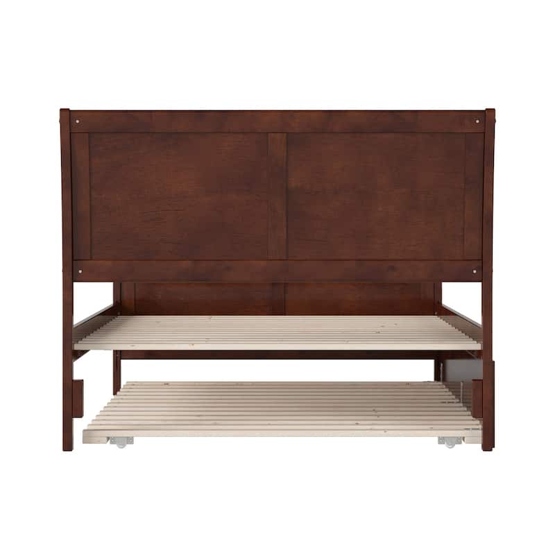 Full Platform Bed with Trundle - Coastal Craftsman Style - Walnut Finish - Home Bedroom Furniture