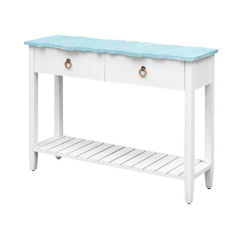 Somette Boardwalk White & Teal Two Drawer Console Table