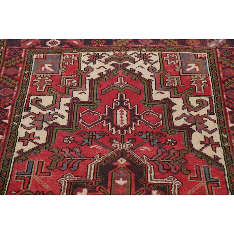 Geometric Traditional Heriz Persian Area Rug Hand-knotted Wool Carpet - 3'7" x 7'1"