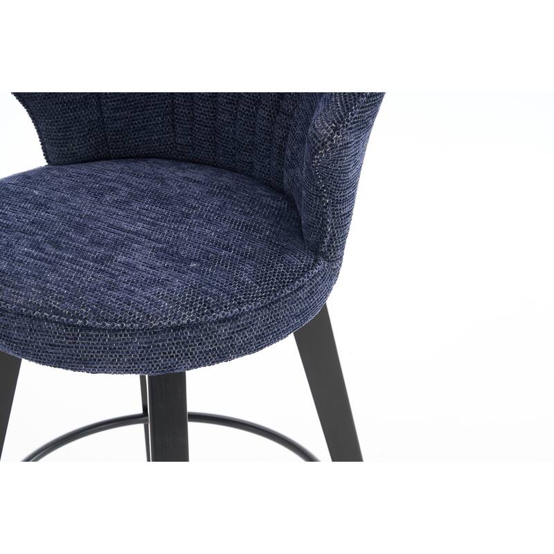 Wing Back Swivel Bar Stools Set Of 2 - 25" Counter Height Adjustable Stools With Solid Wood Legs & Chenille Upholstery