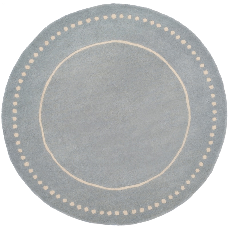 SAFAVIEH Handmade Bella Alverta Dotted Border Wool Rug - 3' Round - Light Blue/Ivory - Round