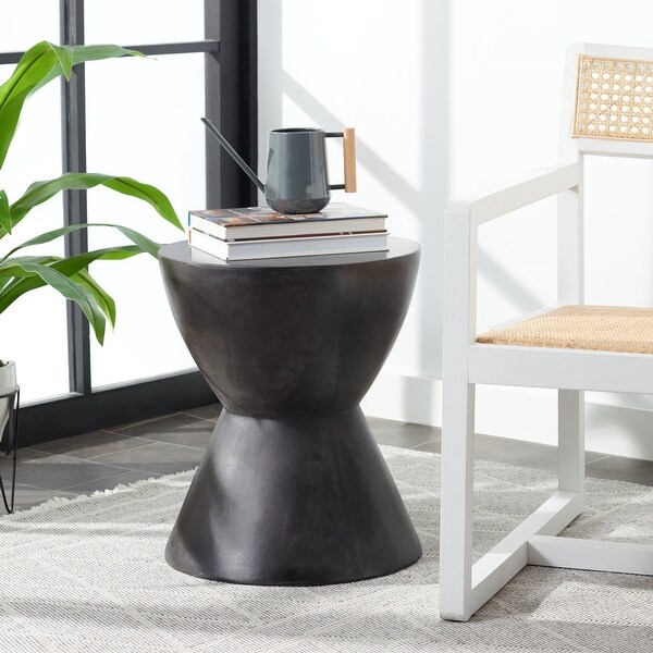 Sarcelles Modern Woven Wicker Patio Side Table With Glass Top By Corvus