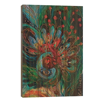 Totem Series I. The Peacock Print On Wood by Elena Kotliarker - Multi-Color