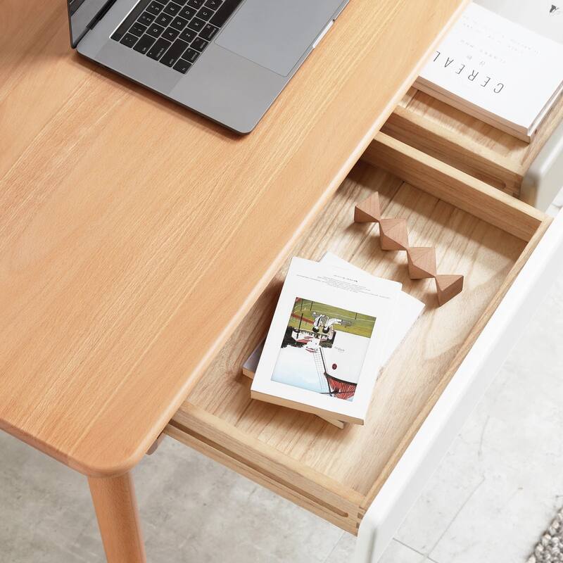 47'' Solid Wood Computer Desk with 2 Drawers for Home Office