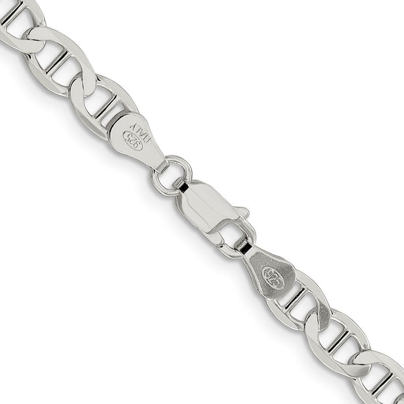 Curata 925 Sterling Silver 5.7mm Semi solid Flat Mariner Anchor Chain Necklace