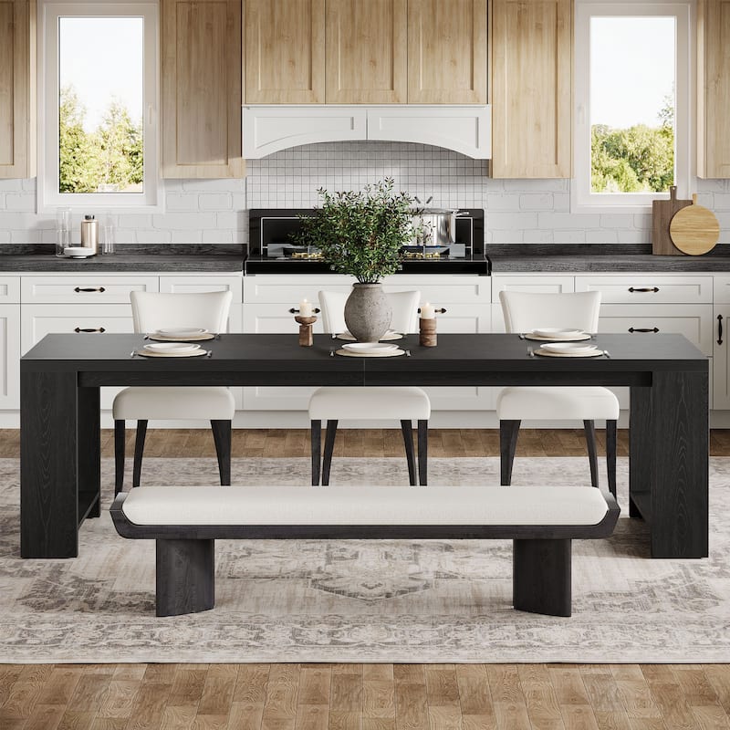 86.6 Inch Farmhouse Dining Table, Large Rectangular Kitchen Table for 6