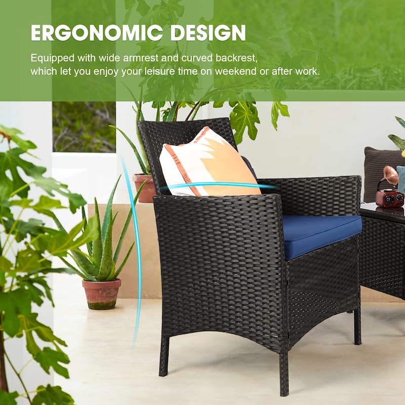 Vrakae 3 Piece Patio Rattan Wicker Furniture Set