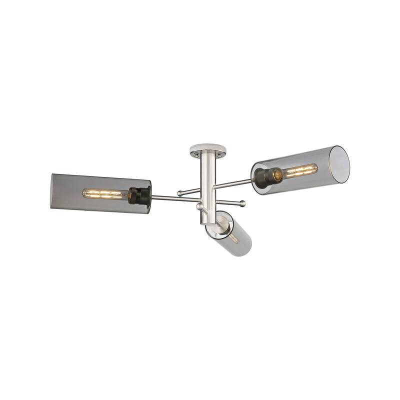 Innovations Lighting Crown Point - 3 Light 12" Flush Mount - Satin Nickel/Light Smoke