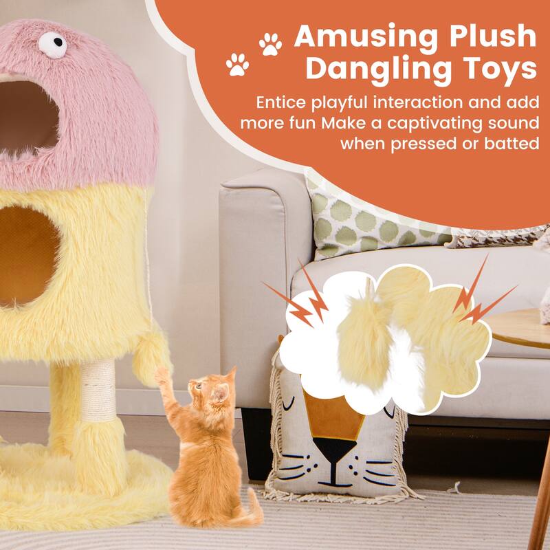 Cute Monster-Themed Cat Tower with 2 Comfortable Cat Condos and 3-Level Activity Center - 19" x 37"