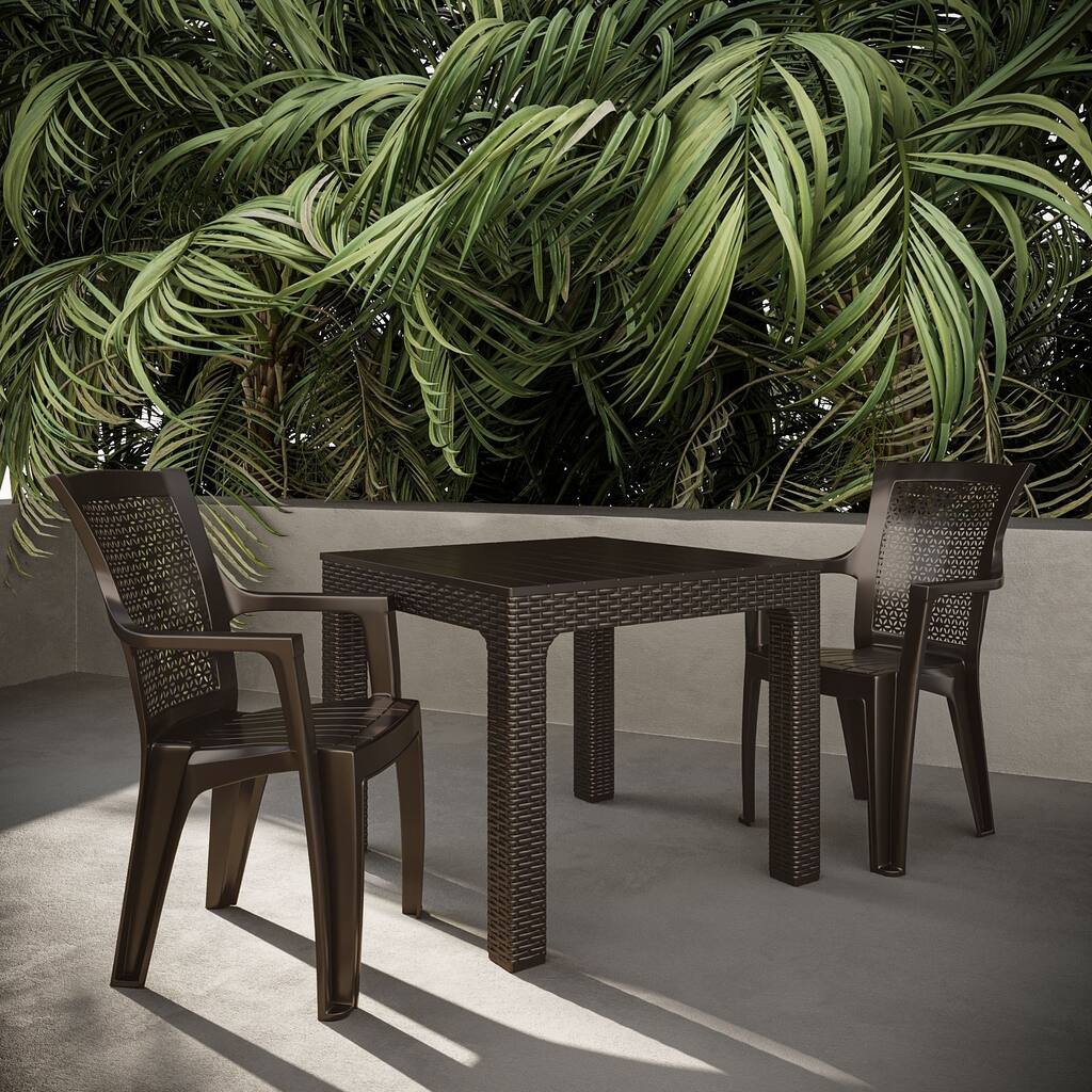 3-Piece Outdoor Bistro Set with Calista Chairs and Solora Table, Brown