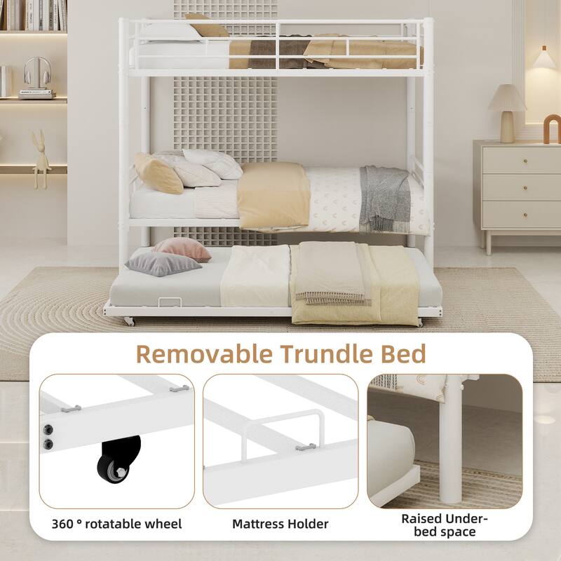 GDFStudio - Heavy-Duty Metal Twin over Twin Bunk Bed with Guardrail