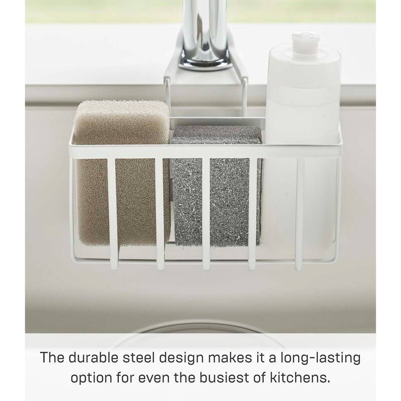 Yamazaki Home Faucet-Hanging Sponge Caddy, Steel - L 7.3 x W 8 x H 5.5 inches