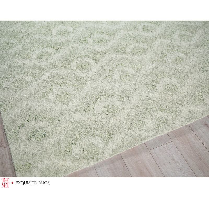 The Met X Exquisite Rugs Bargello Light Green Area Rug