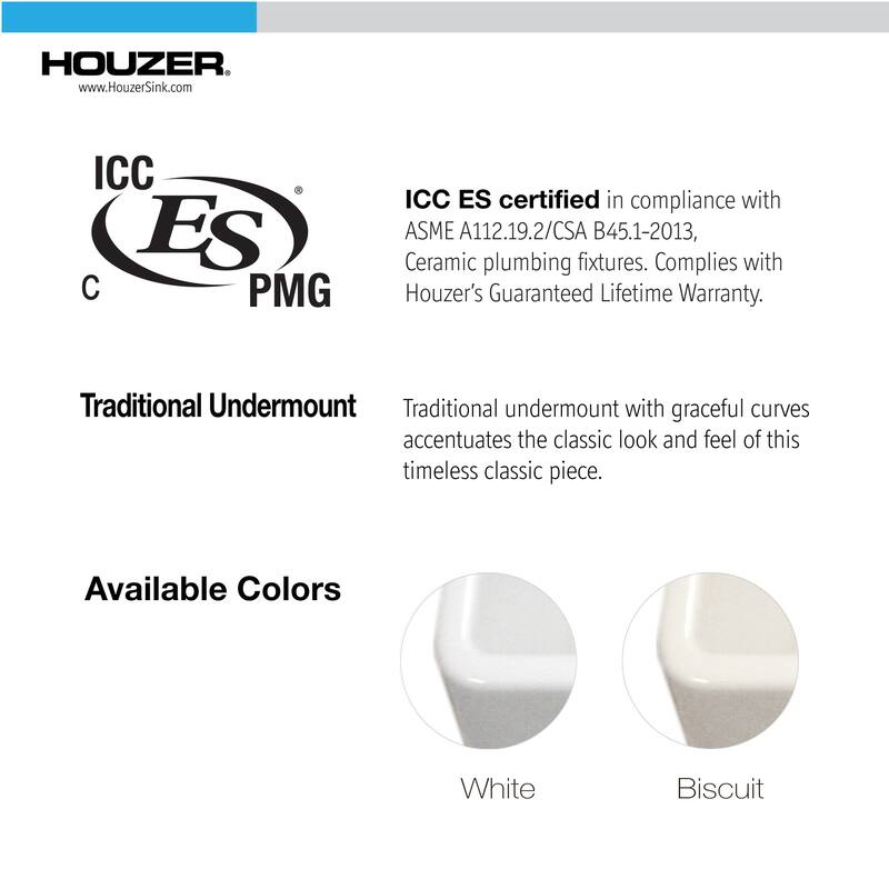 Houzer PTU-2400-C Platus 23-7/16" Undermount Single Basin Fireclay