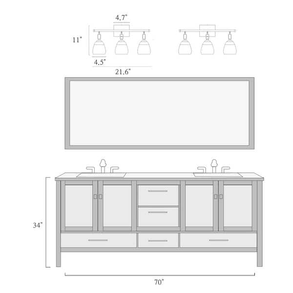 dimension image slide 0 of 2, Blobfish Modern Gold 3-Light Bathroom Vanity Lights Glass Wall Sconces - L 21.6" x W 6.5" x H 11"