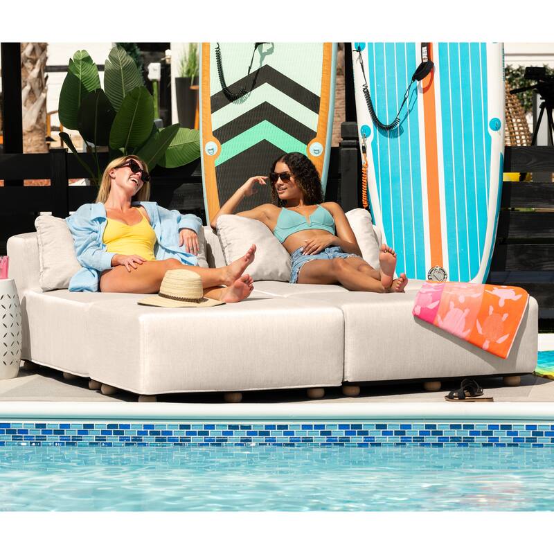 Jaxx Vada Outdoor Sun Lounger Loveseat Luxurious Modular Double Chaise and Conversation Nook - 72" W x 79.5" D x 25.5" H