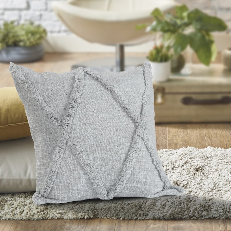 Solid Decorative Diamond Tufted Cotton Throw Pillow
