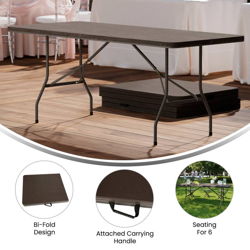 30"W x 72"L Bi-Fold Plastic Banquet and Event Folding Table with Carrying Handle - 72"D x 30"W x 29"H