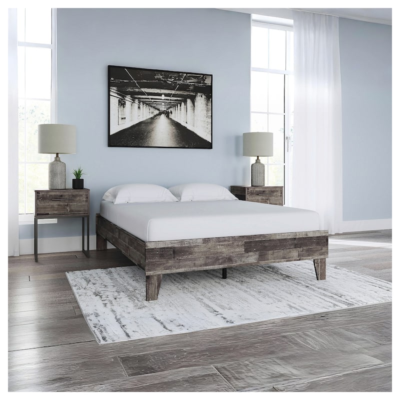 Signature Design by Ashley Neilsville Weathered Woodgrain Platform Bed - Light Brown/Medium Brown - Full