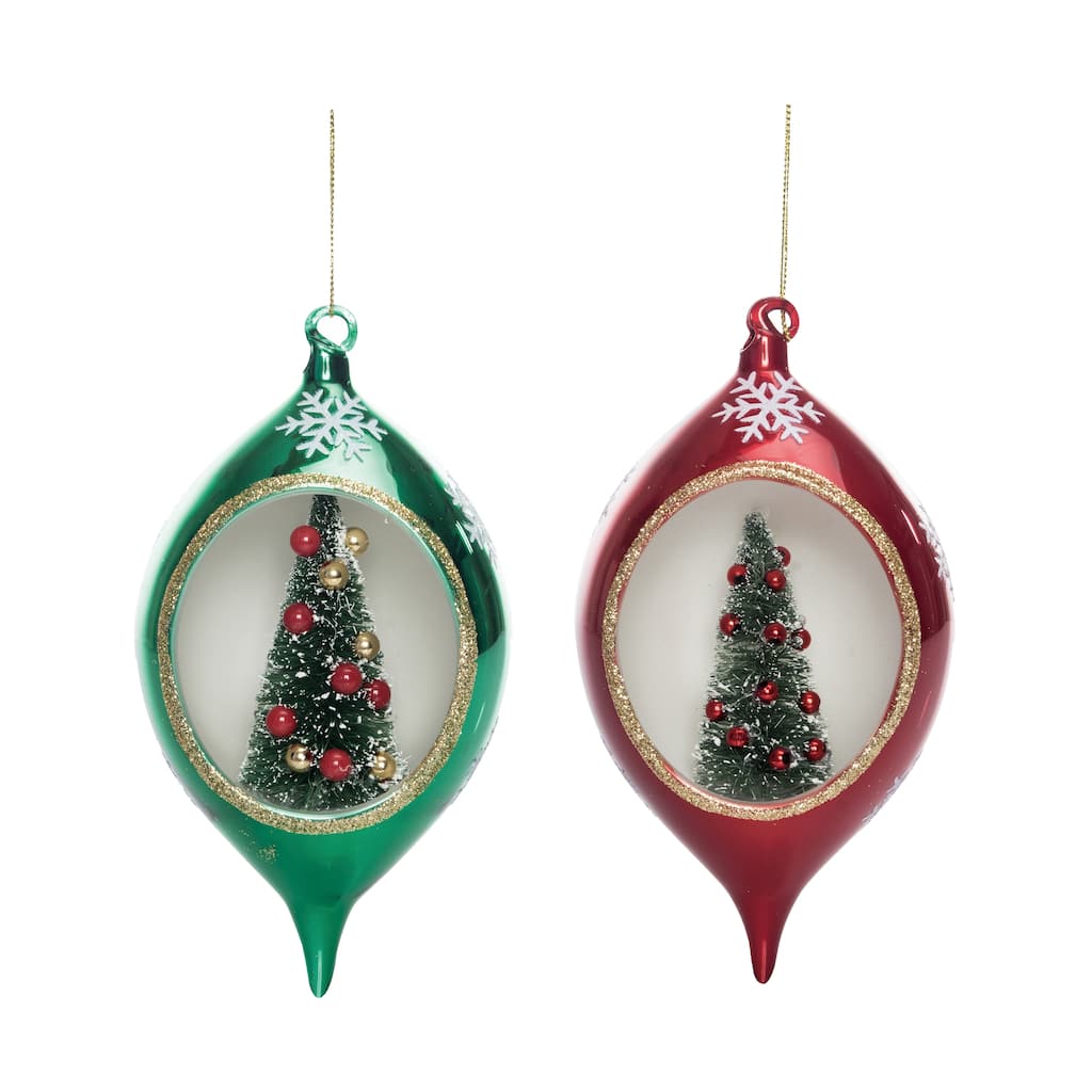 Transpac Glass Round Tinsel Tree Ornament Set of 2 Christmas Home Decorations - Multicolor