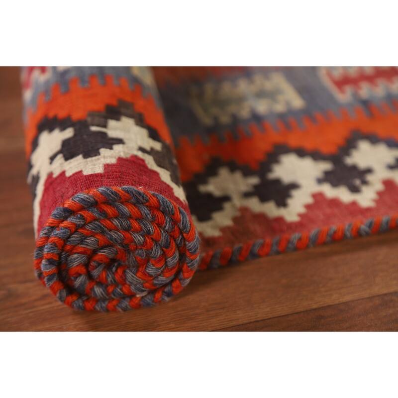 Vegetable Dye Kilim Qashqai Persian Antique Area Rug Red Wool Carpet - 4'10"x 9'8"