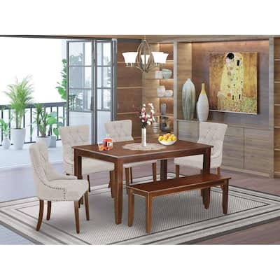 Rectangle Dining Table Set 9Pc - 60x78 Inch Table w/ Leaf & 8 Chairs - Linen White Legs, White PU Leather