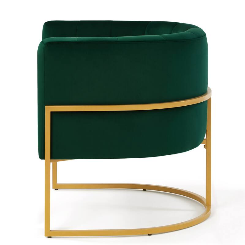 Emerald Stylish Velvet Upholstered Chair Barrel Chair with Metal Frame, Curved Backrest Lounge Chair Club Chair for Living Room