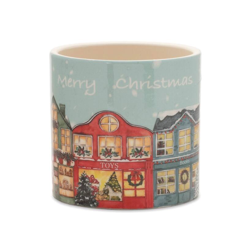Round Merry Christmas Village Planters - 5.25" - Set of 2