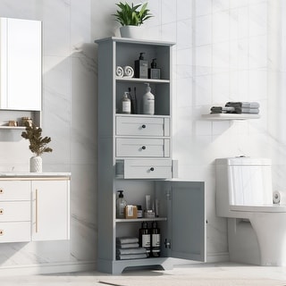 Grey Wood Bathroom Cabinet Freestanding Storage Cabinet - Bed Bath ...