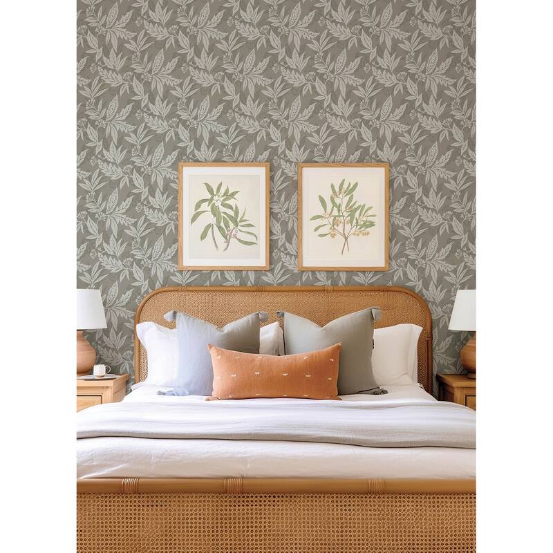 A-Street Prints Anita Pewter Woodland Floral Wallpaper