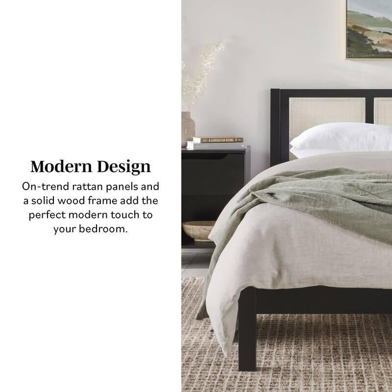 Middlebrook Designs Boho Solid Wood Rattan Headboard Queen Bedframe