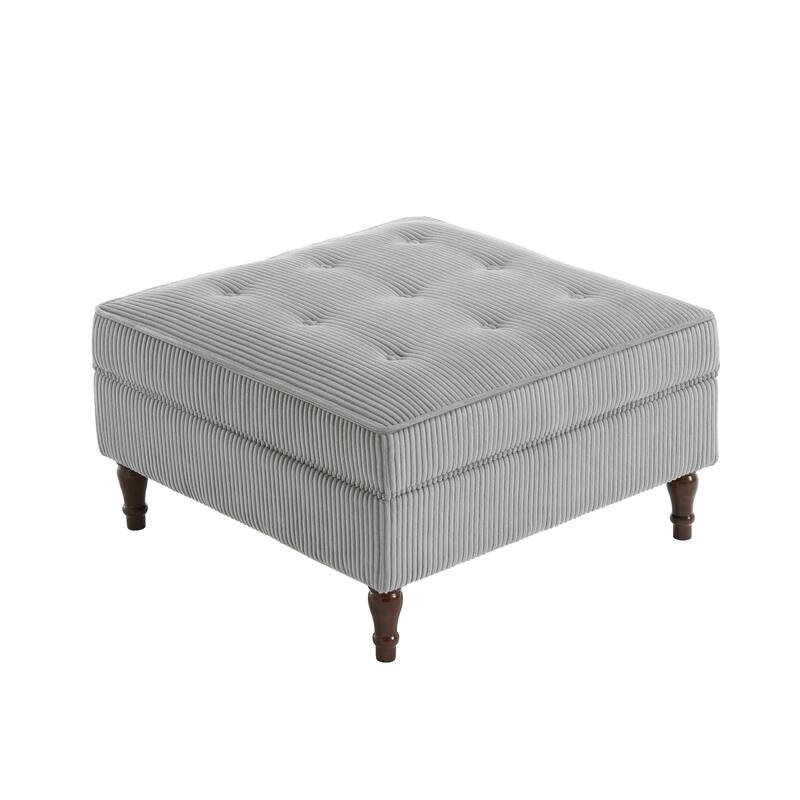 Modular Corduroy Tufted Storage Ottoman with Reversible Tabletop