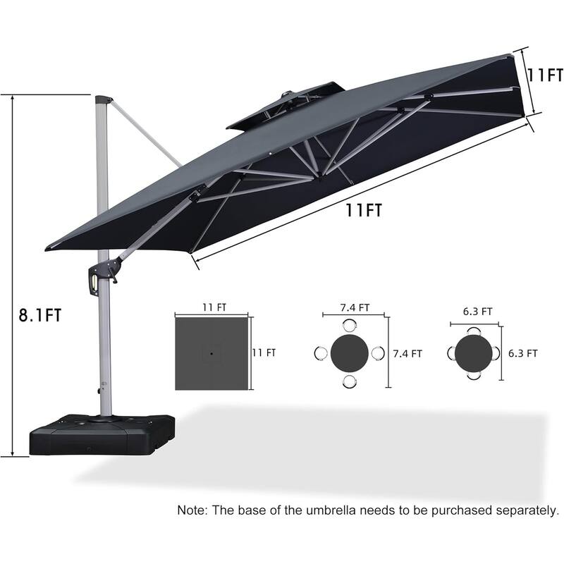PURPLE LEAF Double Top Deluxe Square Patio Cantilever Umbrella 360 Degree Rotation 9ft/10ft/11ft/12ft Outdoor Classic Umbrella