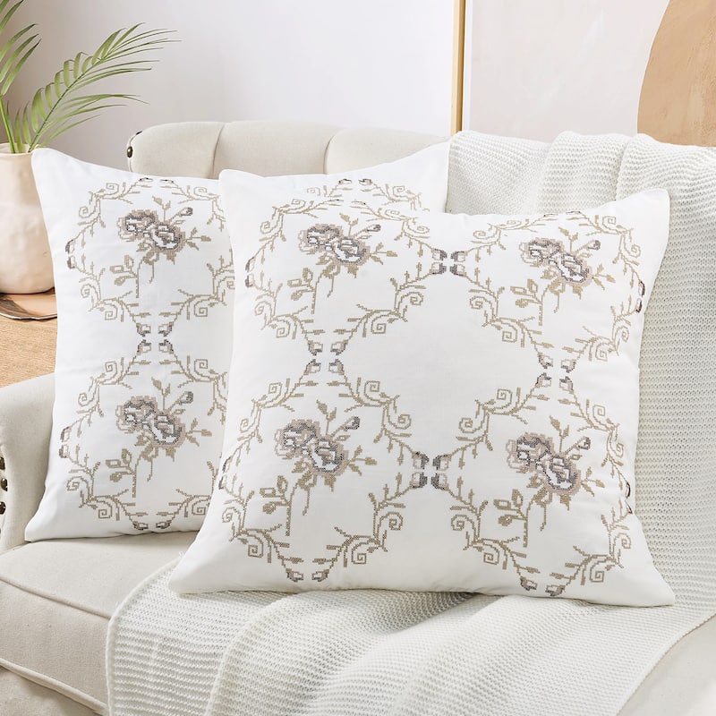 Canvas Pillow Shells with Rose Embellishments (Set of 2), NO INSERT - 26" x 26" - Taupe Rose