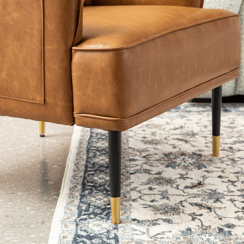 Glitzhome Set of 2 29.5"W Mid-Century Modern Leatherette Armchairs With Side Pocket - 29.5" W x 32" H x 28.75" D
